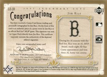 2005 SP Legendary Cuts - Legendary Lineage Autograph Material Gold #LE-JR Jim Rice Back