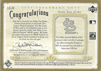 2005 SP Legendary Cuts - Legendary Lineage Material #LE-AV Andy Van Slyke Back