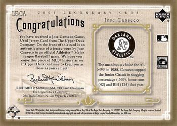 2005 SP Legendary Cuts - Legendary Lineage Material #LE-CA Jose Canseco Back