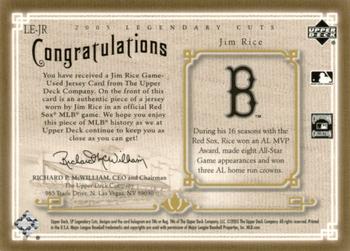 2005 SP Legendary Cuts - Legendary Lineage Material Gold #LE-JR Jim Rice Back