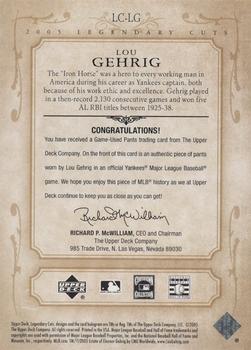 2005 SP Legendary Cuts - Material #LC-LG Lou Gehrig Back