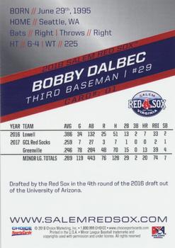 2018 Choice Salem Red Sox #01 Bobby Dalbec Back