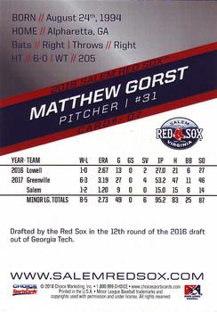 2018 Choice Salem Red Sox #07 Matthew Gorst Back