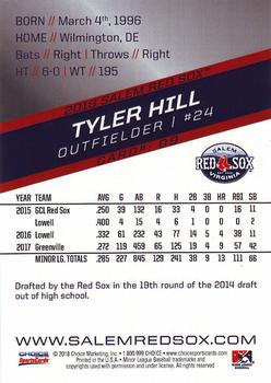 2018 Choice Salem Red Sox #09 Tyler Hill Back