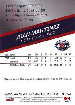 2018 Choice Salem Red Sox #14 Joan Martinez Back