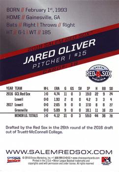 2018 Choice Salem Red Sox #18 Jared Oliver Back