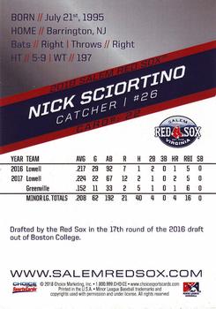 2018 Choice Salem Red Sox #22 Nick Sciortino Back