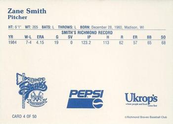 1992 Ukrop's Pepsi Richmond Braves #4 Zane Smith Back
