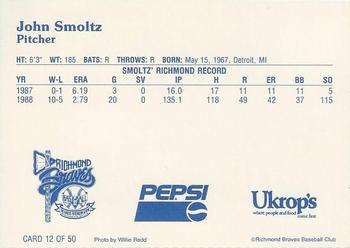 1992 Ukrop's Pepsi Richmond Braves #12 John Smoltz Back