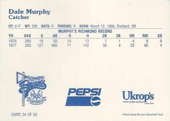 1992 Ukrop's Pepsi Richmond Braves #24 Dale Murphy Back