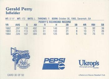 1992 Ukrop's Pepsi Richmond Braves #30 Gerald Perry Back