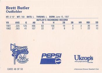 1992 Ukrop's Pepsi Richmond Braves #48 Brett Butler Back