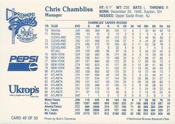 1992 Ukrop's Pepsi Richmond Braves #49 Chris Chambliss Back