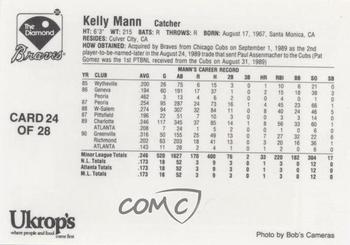 1991 Ukrop's Richmond Braves #24 Kelly Mann Back