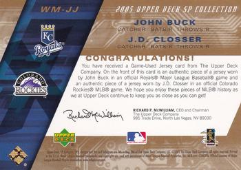 2005 SP Collection - SPx Winning Materials Dual Jersey #WM-JJ John Buck / J.D. Closser Back
