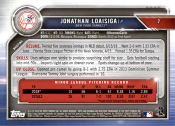 2019 Bowman - Blue #7 Jonathan Loaisiga Back