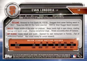 2019 Bowman - Orange #59 Evan Longoria Back