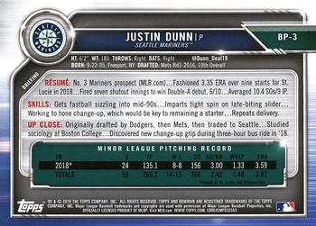 2019 Bowman - Prospects #BP-3 Justin Dunn Back