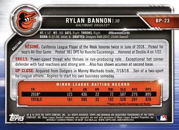 2019 Bowman - Prospects #BP-23 Rylan Bannon Back