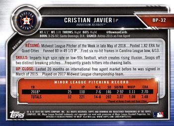 2019 Bowman - Prospects #BP-32 Cristian Javier Back