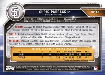 2019 Bowman - Prospects #BP-55 Chris Paddack Back