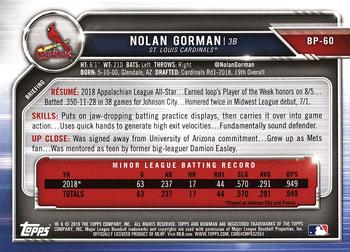 2019 Bowman - Prospects #BP-60 Nolan Gorman Back