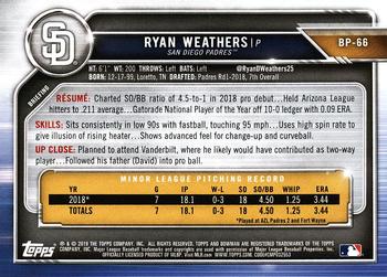 2019 Bowman - Prospects #BP-66 Ryan Weathers Back