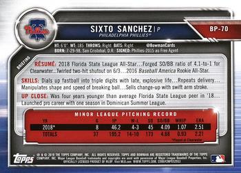 2019 Bowman - Prospects #BP-70 Sixto Sanchez Back