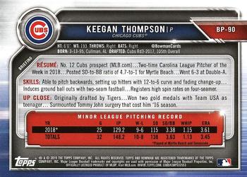 2019 Bowman - Prospects #BP-90 Keegan Thompson Back
