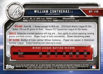 2019 Bowman - Prospects #BP-148 William Contreras Back