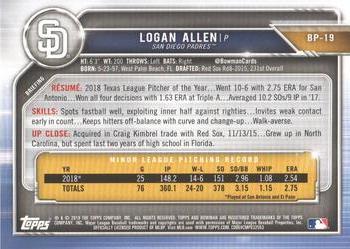 2019 Bowman - Prospects Camo #BP-19 Logan Allen Back