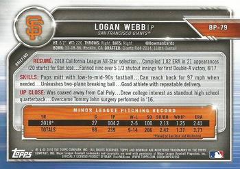 2019 Bowman - Prospects Camo #BP-79 Logan Webb Back