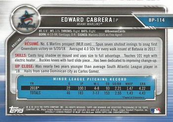 2019 Bowman - Prospects Camo #BP-114 Edward Cabrera Back