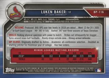 2019 Bowman - Prospects Camo #BP-116 Luken Baker Back