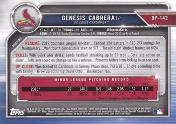 2019 Bowman - Prospects Camo #BP-142 Genesis Cabrera Back