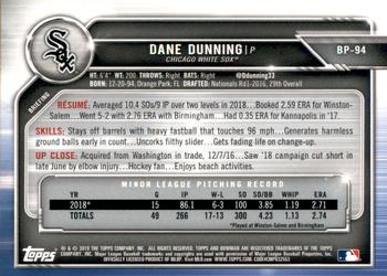 2019 Bowman - Prospects Green #BP-94 Dane Dunning Back