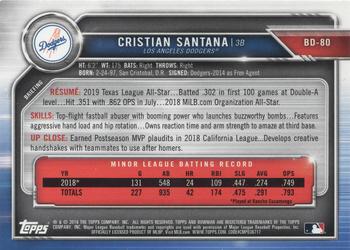 2019 Bowman - Prospects Gold #BP-134 Cristian Santana Back