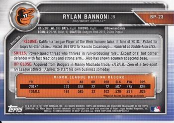 2019 Bowman - Prospects Orange #BP-23 Rylan Bannon Back