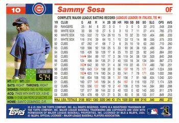 2005 Topps 1st Edition #10 Sammy Sosa Back