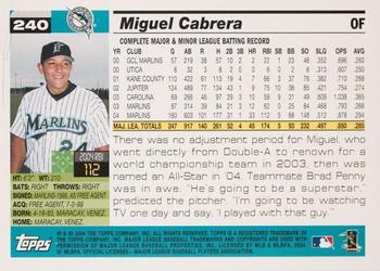 2005 Topps 1st Edition #240 Miguel Cabrera Back