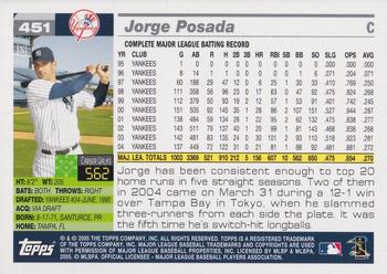 2005 Topps 1st Edition #451 Jorge Posada Back