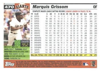 2005 Topps 1st Edition #470 Marquis Grissom Back