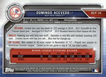 2019 Bowman - Chrome Prospects #BCP-34 Domingo Acevedo Back