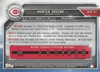 2019 Bowman - Chrome Prospects #BCP-51 Hunter Greene Back