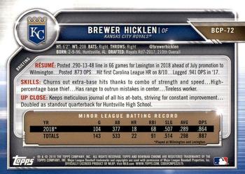 2019 Bowman - Chrome Prospects #BCP-72 Brewer Hicklen Back