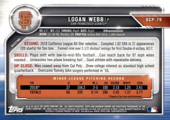 2019 Bowman - Chrome Prospects #BCP-79 Logan Webb Back