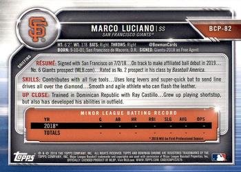 2019 Bowman - Chrome Prospects #BCP-82 Marco Luciano Back