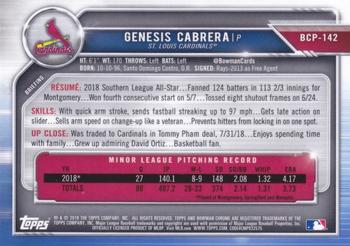 2019 Bowman - Chrome Prospects #BCP-142 Genesis Cabrera Back