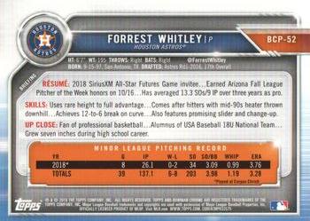 2019 Bowman - Chrome Prospects Atomic Refractor #BCP-52 Forrest Whitley Back