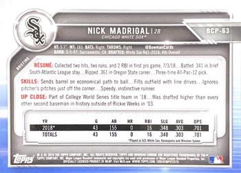 2019 Bowman - Chrome Prospects Atomic Refractor #BCP-63 Nick Madrigal Back